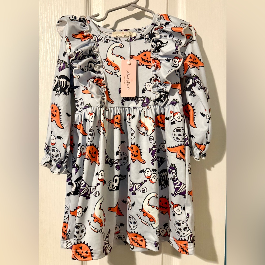 Gray And Orange Shoulder Puff Long Sleeve Dress By Marie Nicole Clothing